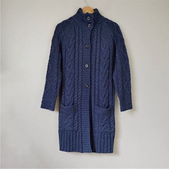 Long Aran cardigan — blue — size S - Picture 5 of 15